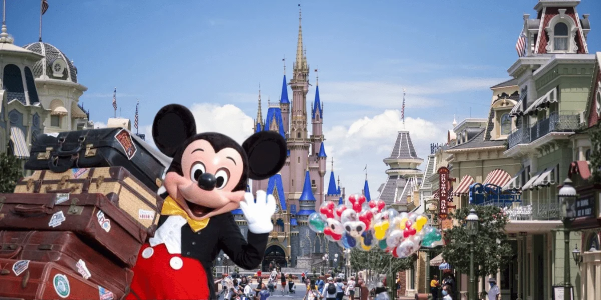 Mickey and friends on Main Street in front of Cinderella Castle